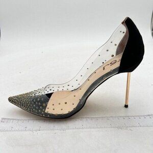 FSJ Women Studded Pointed Toe Transparent Pumps High Heels Shoes with Cute Bowkn